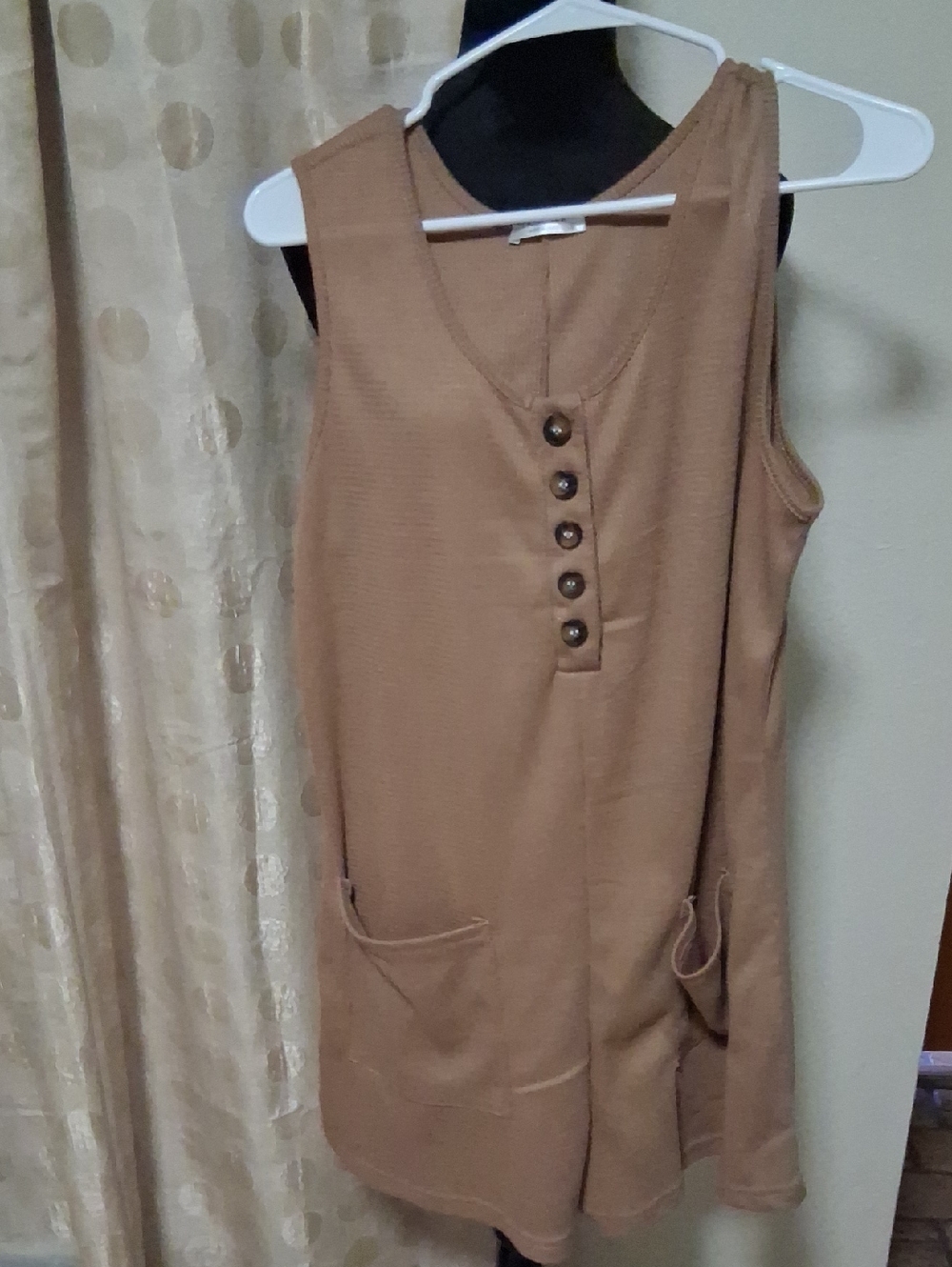 Sleeveless Button-Front Romper in Camel